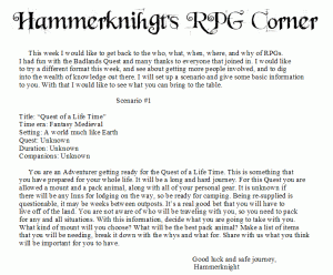 Hammerknight's RPG Corner Scenario 1