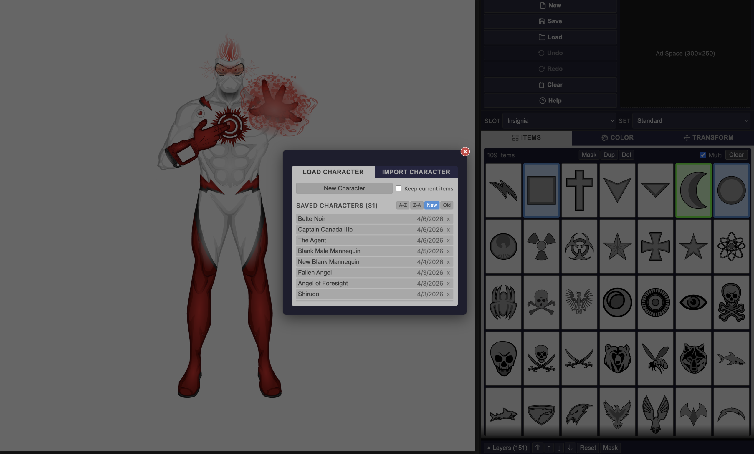 A screen shot showing the "Load" screen from the new HeroMachine 3 app.