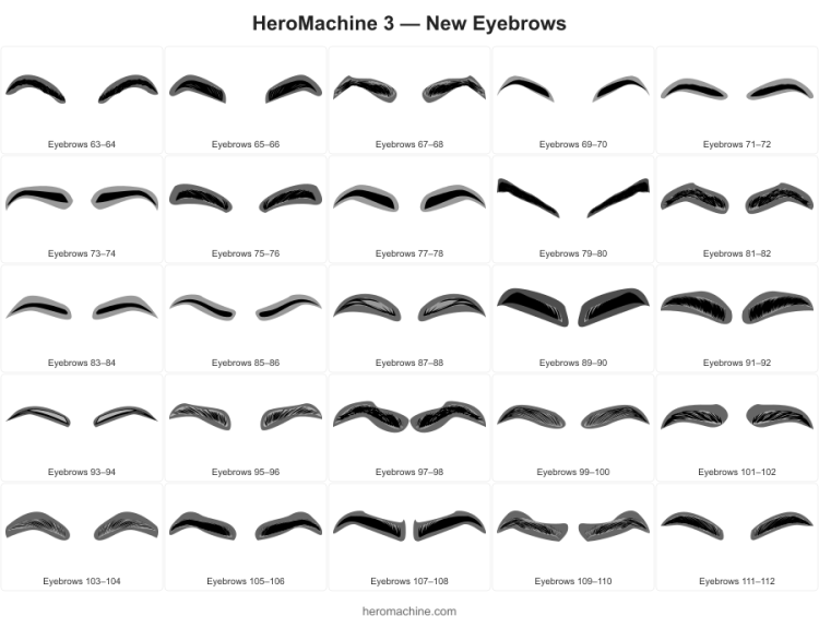 Line drawings of eyebrows for HeroMachine 3.