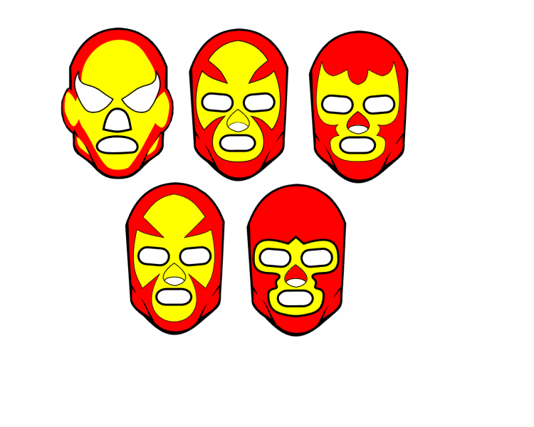 Red and yellow luchador mask illustrations
